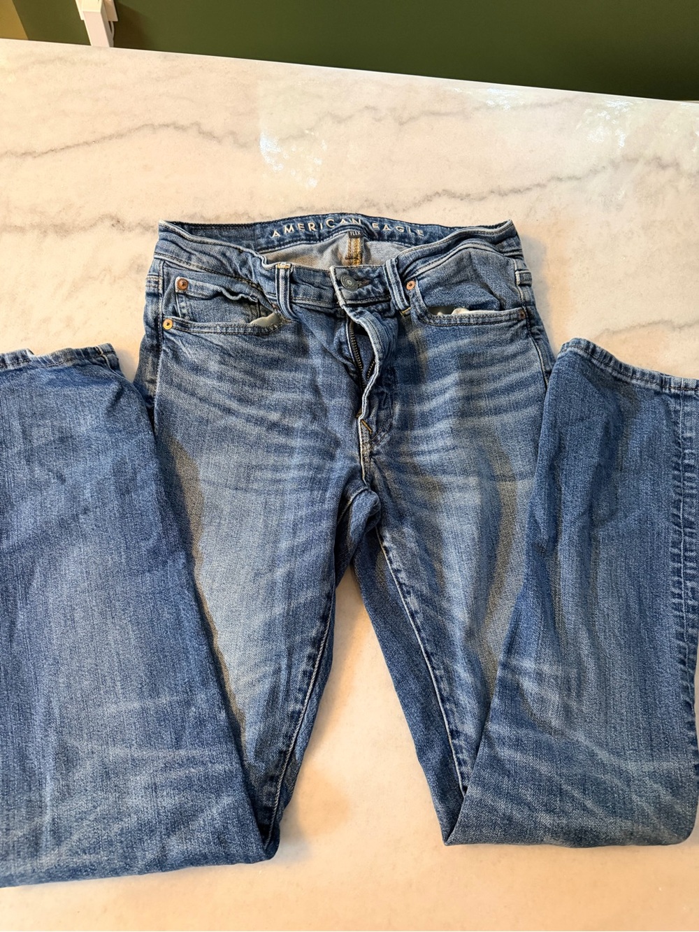 American Eagle Outfitters Slim Straight Jeans in Mid Blue Wash